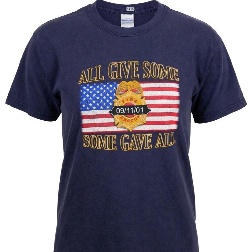 Vintage 9/11 T Shirt L All Give Some Some Gave All Fire Rescue American Flag